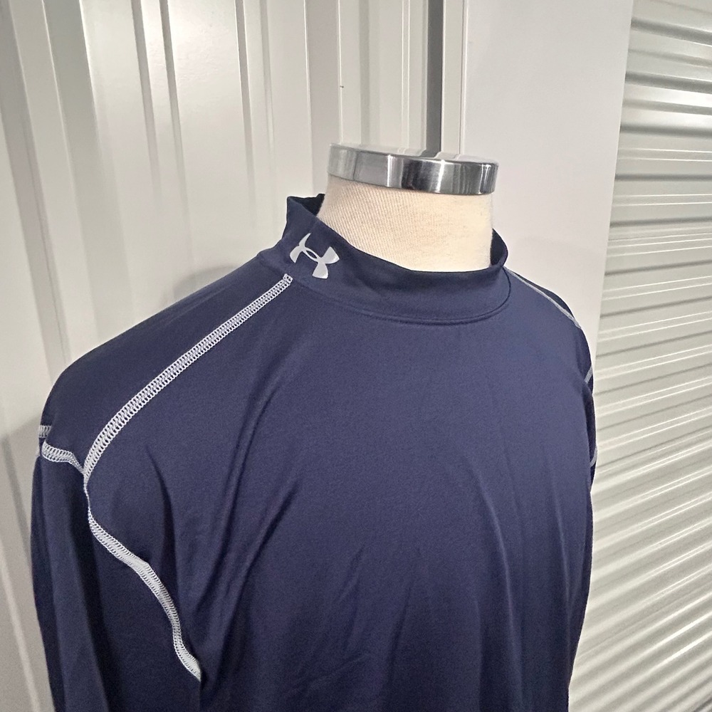 Under Armour ColdGear Mens 2XL Navy Blue Mock Neck Fitted Base Layer Shirt